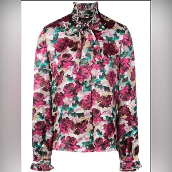 Saloni Emile Floral-Print Button-Front Silk Top 🌺 size 2 - Picture 5 of 10